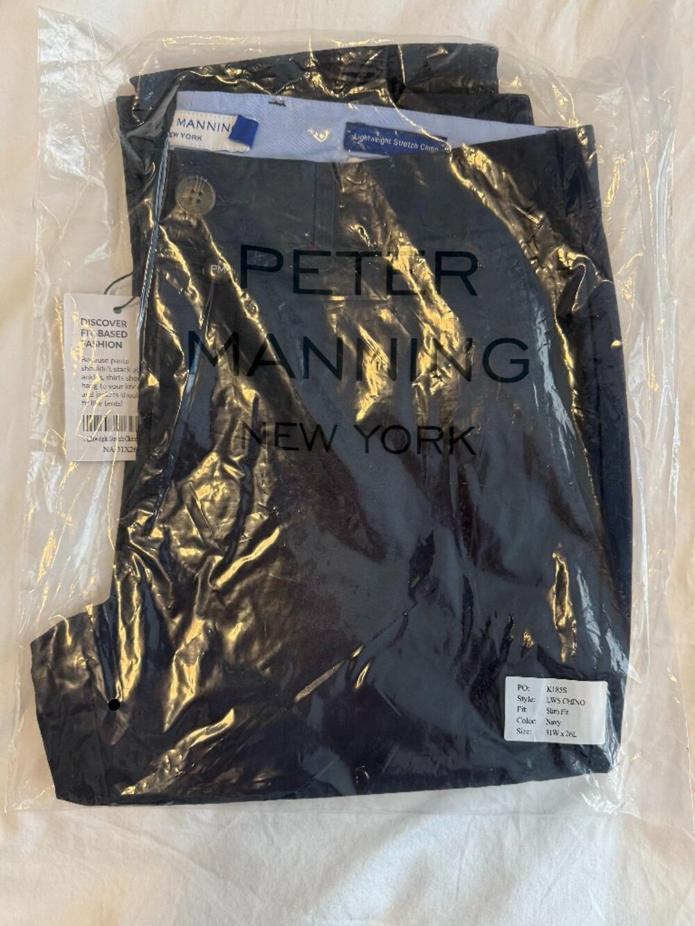 Peter Manning - Lightweight Stretch Chinos - Navy - Slim Fit - 31W/26L (NWT)